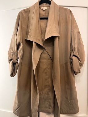 Max Studio Taupe Drape-Front Trench Coat